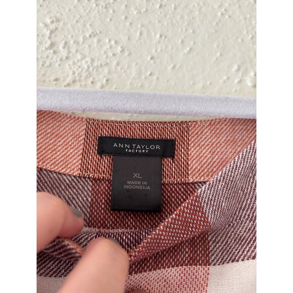 Ann Taylor Womens Checkered Sleeveless Plaid Tank Top XL Orange/Burgundy - Picture 3 of 10